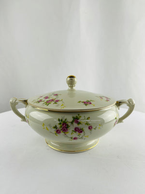JAP4 Made in Occupied Japan Pink Rose Gold Trimmed Covered Serving Dish Vintage