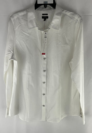 Talbots Women White Faux Diamond Buttons Long Sleeve Non Iron Shirt Size 16P NWT