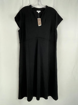 J Jill Short Sleeve Black Pullover Dress V Neck with Collar Size L NWT