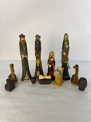 Vintage Pencil Slim Tall Nativity Figurines 10 Piece Set
