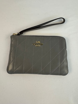 Coach Corner Zip Wristlet Wallet Bag with Quilting Slate Grey Nappa Leather