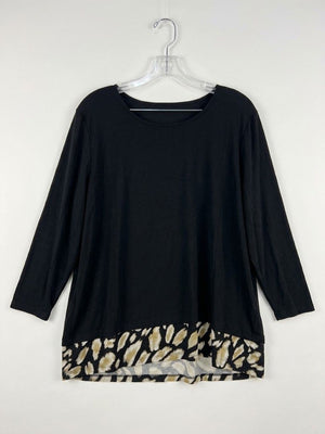 NWT Directions Curvy Black Animal Print Hem Top Blouse 2X Plus Size Asymmetrical