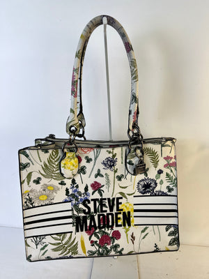 Steve Madden Floral Tote Bag White Wildflower Handbag Striped Purse Q4/25-9676