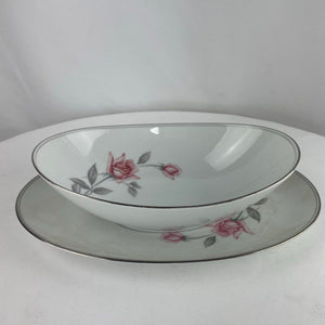 Noritake Rosemarie 12" Oval Serving Platter & 10" Serving Bowl Pink Roses Japan