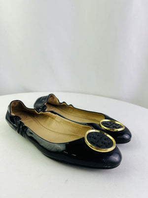 Tory Burch Twiggie Black Patent Leather Ballet Flats Women's 8.5M | 5595 F16