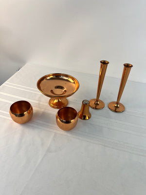 Coppercraft Guild Pepper Shaker／2 Roly-Poly Cups／2 Flower Bud Vases／Compote Bowl