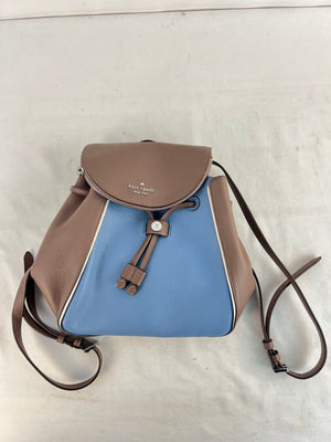 Kate Spade Colorblock Drawstring Backpack Bag Leather Blue Taupe Beige Small