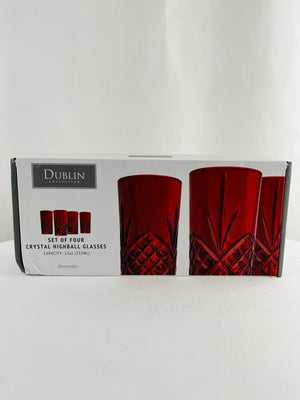 Dublin Collection Set of Four 12oz. Lead Free Crystal Highball Glasses NIB