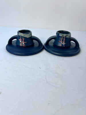 Pair of 1938 Roseville Fuchsia Blue #1132 Candle Holders