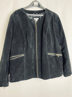Jessica London Genuine Leather Suede Zip Front Jacket in Black Women's 22