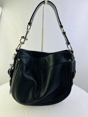 Coach Zoe Smooth Black Leather Hobo Shoulder Zip Top Bag | F12671
