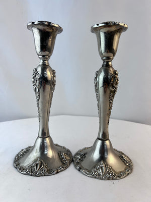 Vintage Pair of Godinger Baroque Silverplated Candle Sticks 8.5"