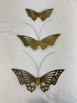 VTG Enesco Brass Butterflies Wall Hanging Set of 3, MCM Retro Decor - AS IS