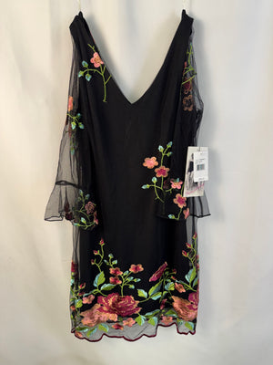 Honey Rosie Whimsigoth Black Mesh Floral Embroidered Dress Coquette NWT Sz S