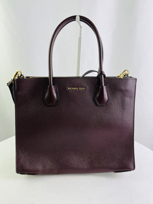 Michael Kors Mercer Large Maroon Pebbled Leather Accordion Tote Satchel