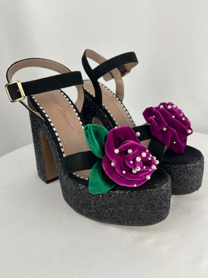 Betsy Johnson Eugene Rosette Black Platform Heel Women's 9.5