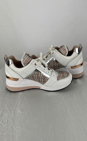 Rare Michael Kors Women's Georgie Trainer Metallic Leather Gold Shoes Size 9