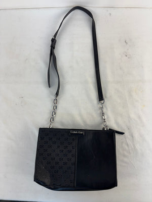 Calvin Klein Embossed CK Logo Black Shoulder Bag Split Panel Crossbody Purse