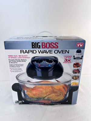 Big Boss Rapid Wave Oven Black 16-Qt Convection Halogen Air Fryer Open Box
