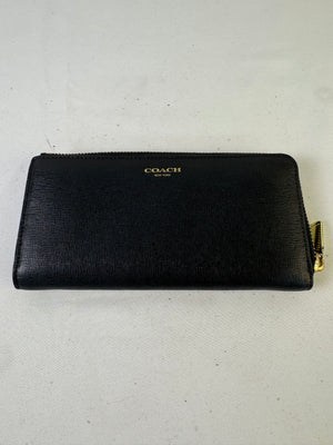 Coach Black Pebble Leather Accordion Zip Wallet