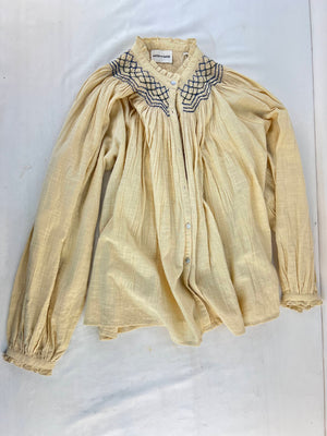 Antik Batik Daya Blouse Smocked Embroidered Top Cream Cotton Size S/38 NWT $368