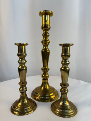 VTG Brass Lot Of 3 Matching Candlesticks (Made In Mexico) 2 - 8.25" & 1 - 13"
