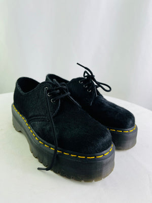 Dr Martens 1461 Quad Hair On Black Platform Oxford Shoes Womens 7 Mens 6 UK 5
