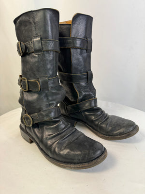 Fiorentini + Baker Eternity Black Leather Biker Boots EU 38.5 Fits US 9 / 9.5
