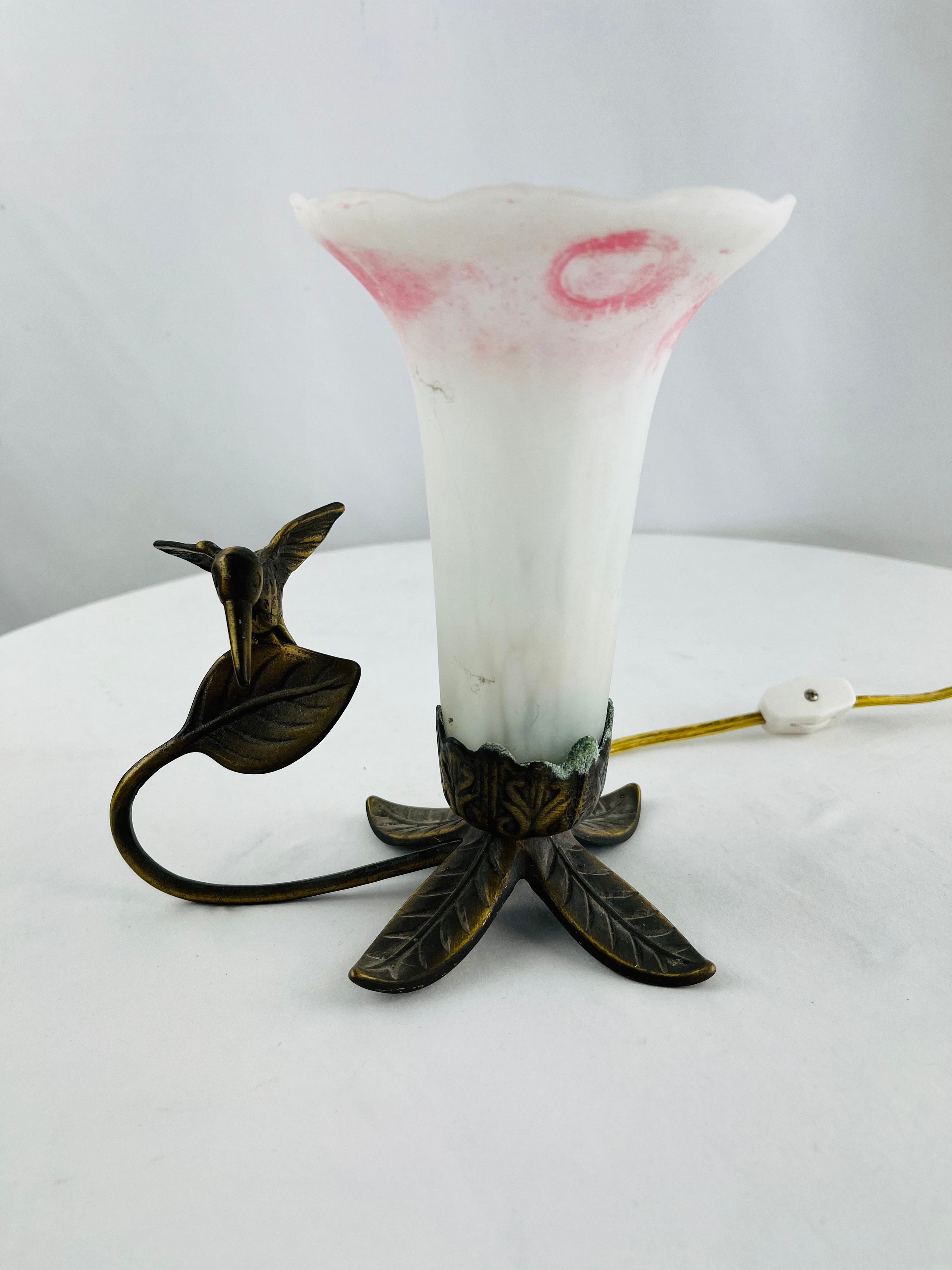 Andrea by Sadek Frosted Tulip Hummingbird Glass Accent Lamp Works