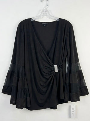 Prelude Black V-Neck Rhinestone Ruffle Sleeve Top Blouse Women's Size XL NWT