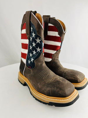 Old Rider American Flag Brown Stars & Stripes Western Boot Men's Size 6