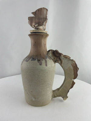 Rare Unique Artistic Stoneware Jug Drip Glaze Handmade Decanter Pottery