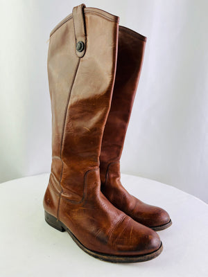 Frye Melissa Button Tall Brown Leather Ridding Boots Women's 5.5B | 77167