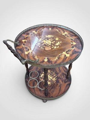 VTG Italian Sorrento Marquetry Bar Cart Drop Leaf Wood Tea Serving Trolley Inlay
