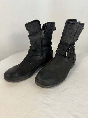 UGG Simmens Black Waterproof Leather Wool Winter Moto Boots Women's Size 9