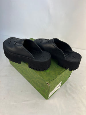 Gucci Black Perforated Rubber GG Platform Clogs Mules Shoes EU 40 US 10 NIB