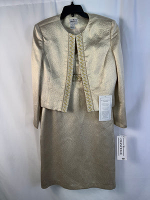 NWT Chancelle Gold Beaded 2 PC Dress Suit Crop Jacket Sleeveless 10 Style 20449