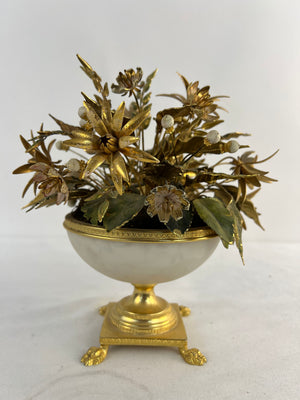 Hutcheson Jeweled Gorham Enamel Flowers in White Opaline Paw Foot Vase