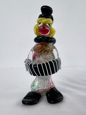 Vtg Murano Style Art Glass Clown Figurine Accordion Handblown Whimsical Colorful