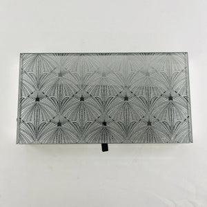 Tahari Home Etched Beveled Mirror Glass Velvet Lined Jewelry Box Vanity