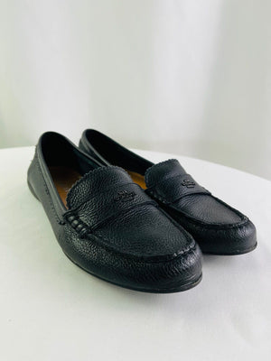 Coach Odette Black Pebbled Leather Slip On Driver Loafers Flats Women's 9.5M