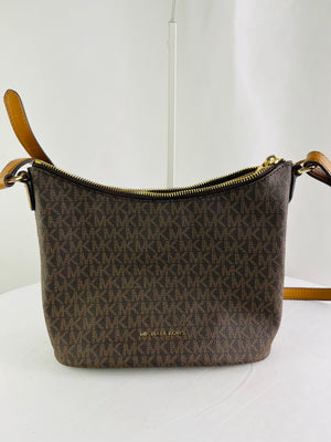 Michael Kors Signature Lupita Acorn Brown Messenger Bucket Bag