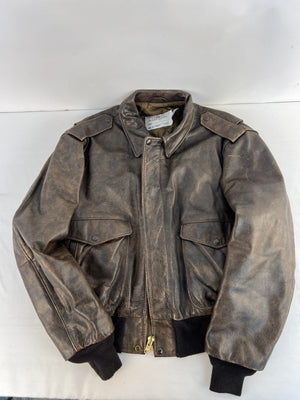 Vintage Schott NYC I-S-674-M-S Leather Flight Jacket Bomber Brown Size 46
