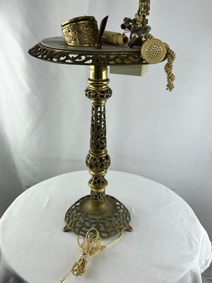 Vintage Antique Marble & Brass Rotary Telephone Table w/ Pen Holder - FOR PARTS