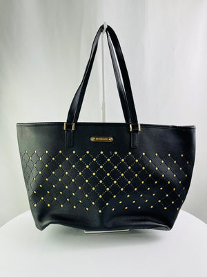 Michael Kors Jet Set Travel Large Black Saffiano Leather Laser Cut Gold Tote