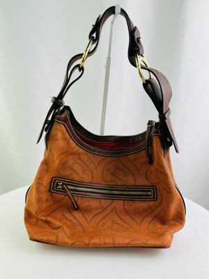 Vintage Dooney & Bourke Heart Monogram Canvas Shoulder Bag Orange Leather Trim