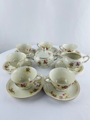 JAP4 Made in Occupied Japan Pink Rose Gold Trimmed Tea Set of 16 Pieces Vintage