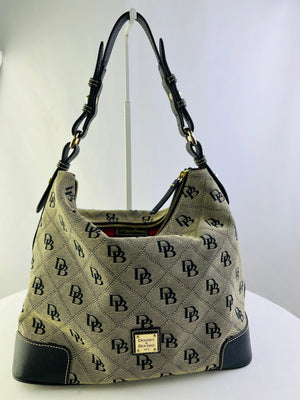 Dooney & Bourke Signature Monogram Erica Black Hobo Shoulder Bag