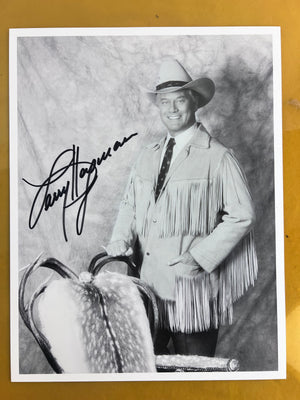 Larry Hagman Signed 8x10 B&W Photo Autograph Dallas J.R. Ewing Cowboy Hat