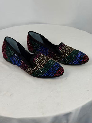 J. Renee Hanuko Rhinestone Smoking Slipper Flats Black Multi Rainbow Women's 9M